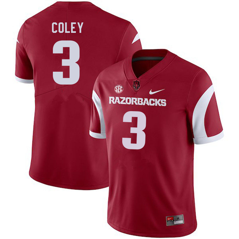 Men #3 Lucas Coley Arkansas Razorbacks College Football Jerseys Sale-Cardinal